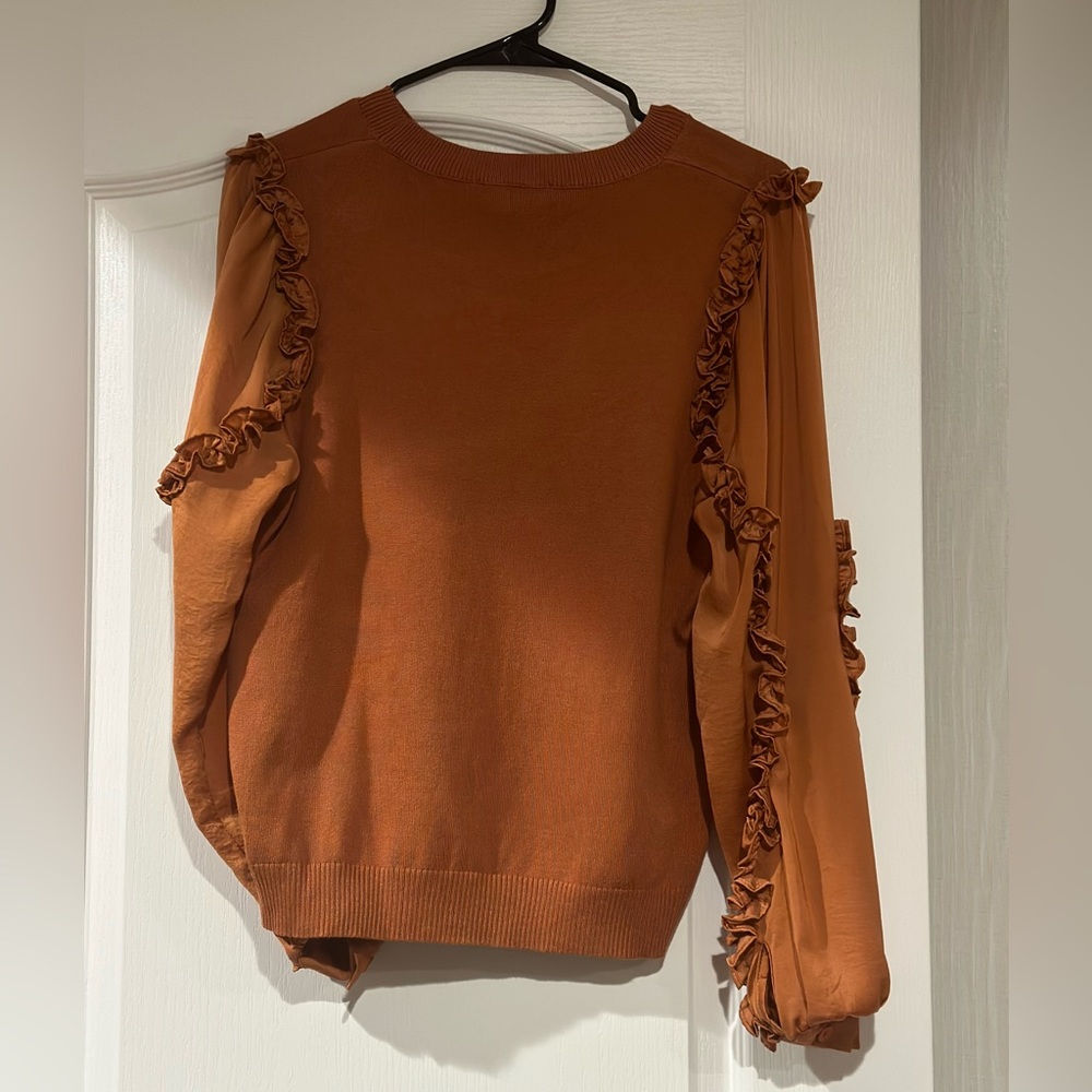 Boutique clothing - medium, orange, long sleeve with ruffles
